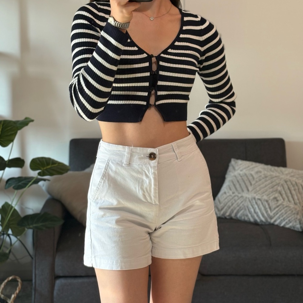 GU Navy & White Striped Ribbed Cropped Cardigan Button-Up – Size S